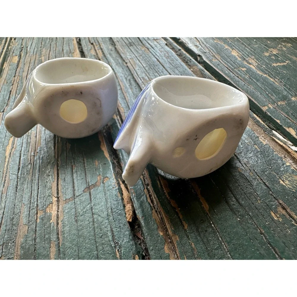 Vintage Blue Bird Ceramic Napkin Rings Set of 2 Blue White Porcelain Figurines